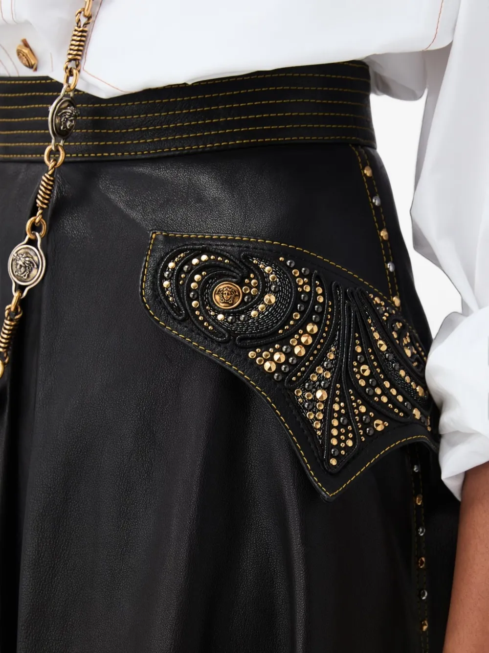 Versace studded leather midi skirt Zwart