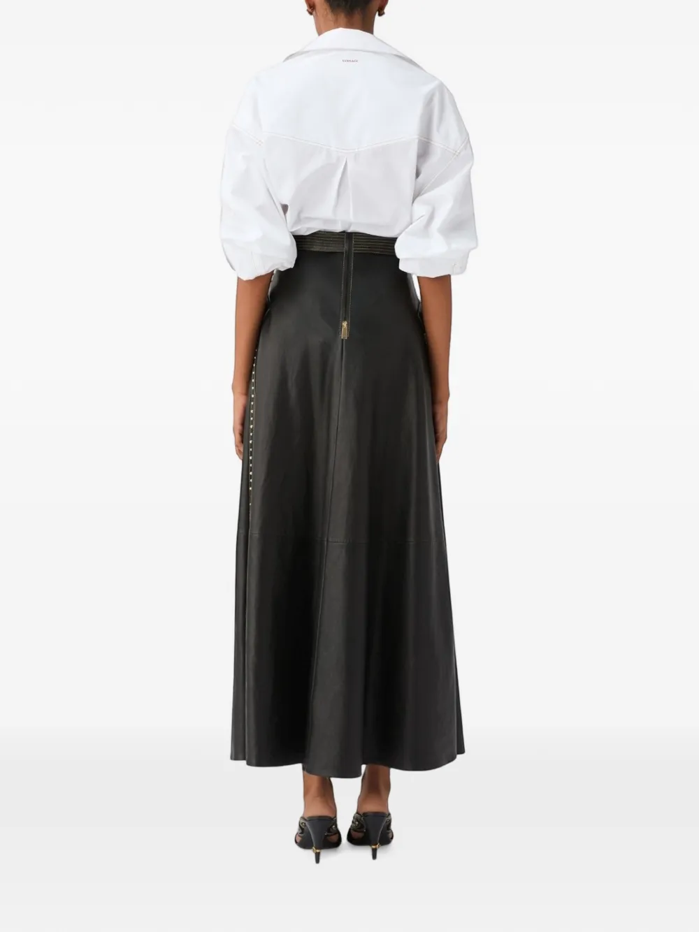 Versace studded leather midi skirt Zwart