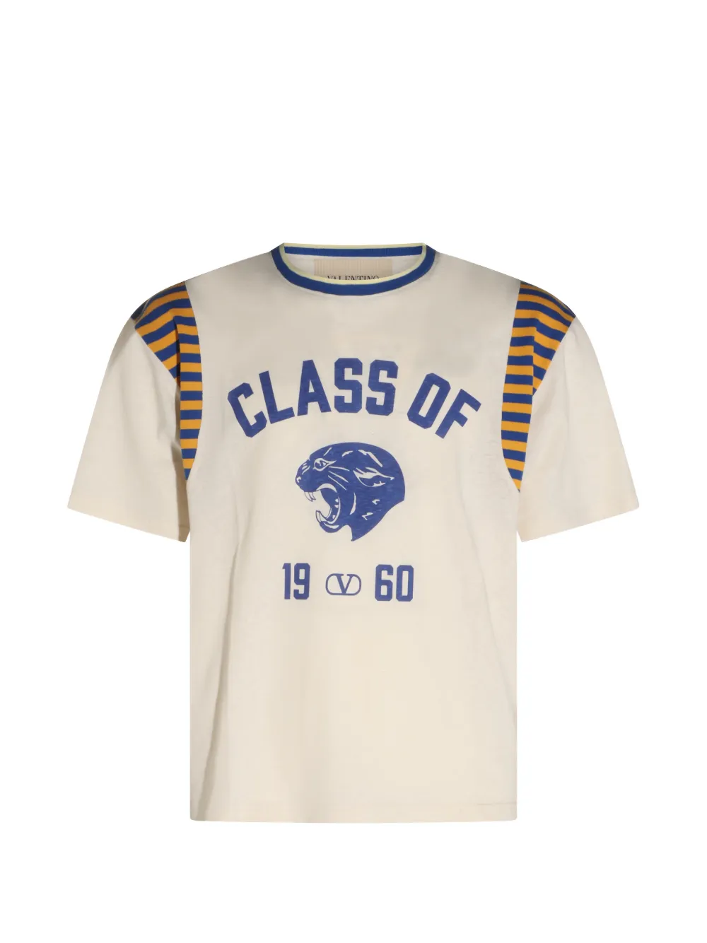 Valentino Garavani graphic-print striped-sleeve T-shirt - Nude