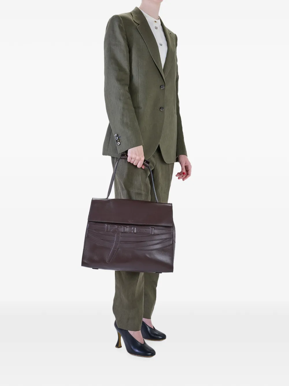 Moschino Tie Me leren schoudertas met relief Bruin