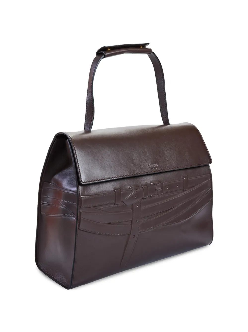 Moschino Tie Me leren schoudertas met relief Bruin