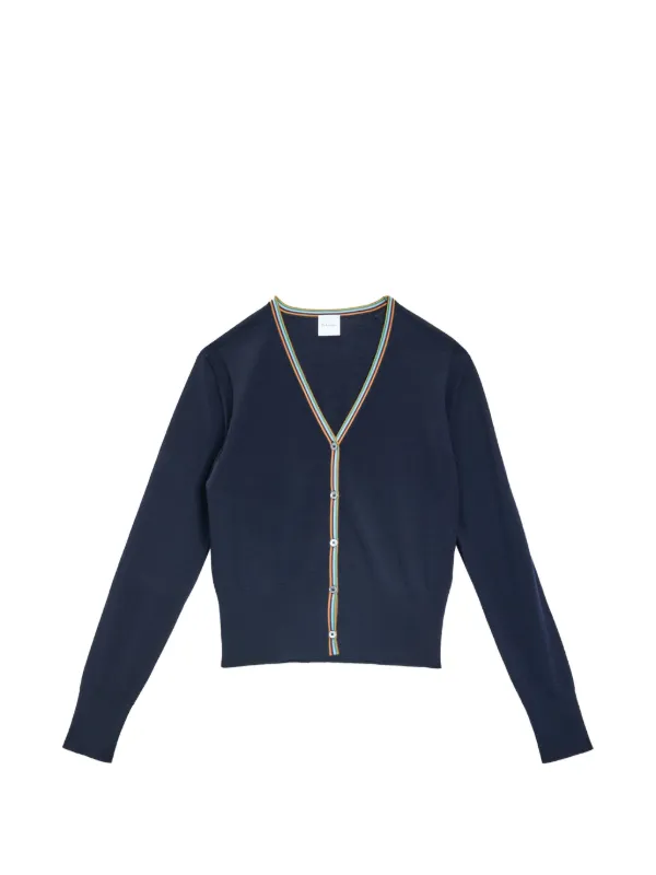 Paul Smith Signature Stripe Merino Wool Cardigan in Blue