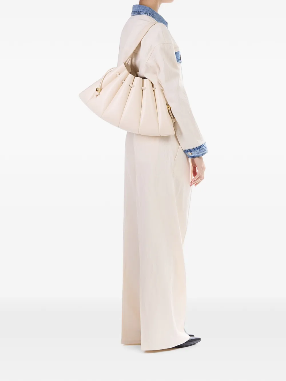 Themoirè Calipso geplooide schoudertas Beige