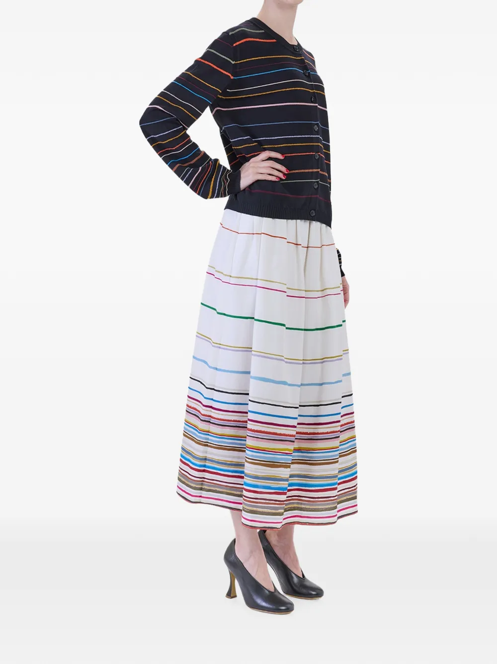 Paul Smith Multi-stripe Cotton Cardigan in Black, view 3