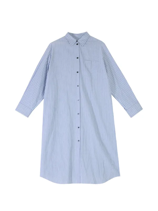 Paul Smith Pleated Striped Shirt Midi Dress in Blue
