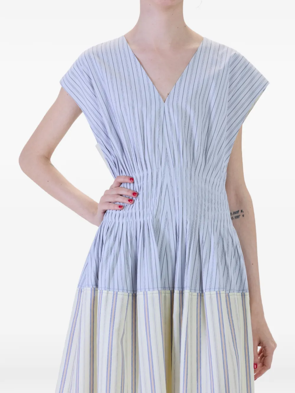 Paul Smith Gestreepte midi-jurk met gesmockte taille Blauw