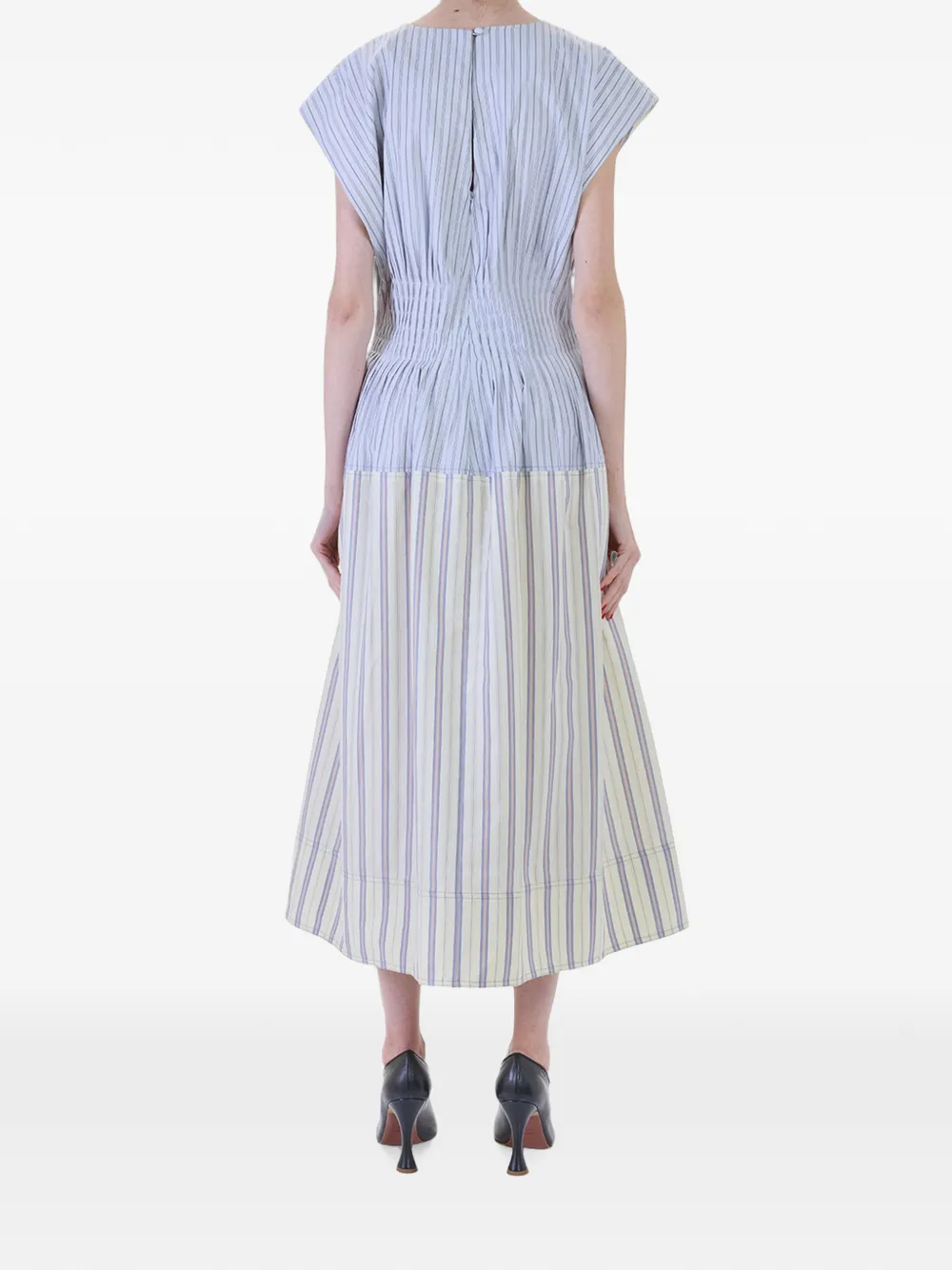 Paul Smith Gestreepte midi-jurk met gesmockte taille Blauw