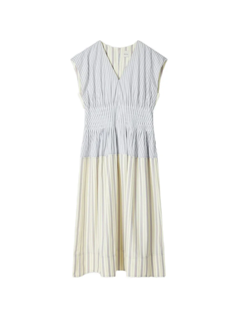 Paul Smith Gestreepte midi-jurk met gesmockte taille Blauw