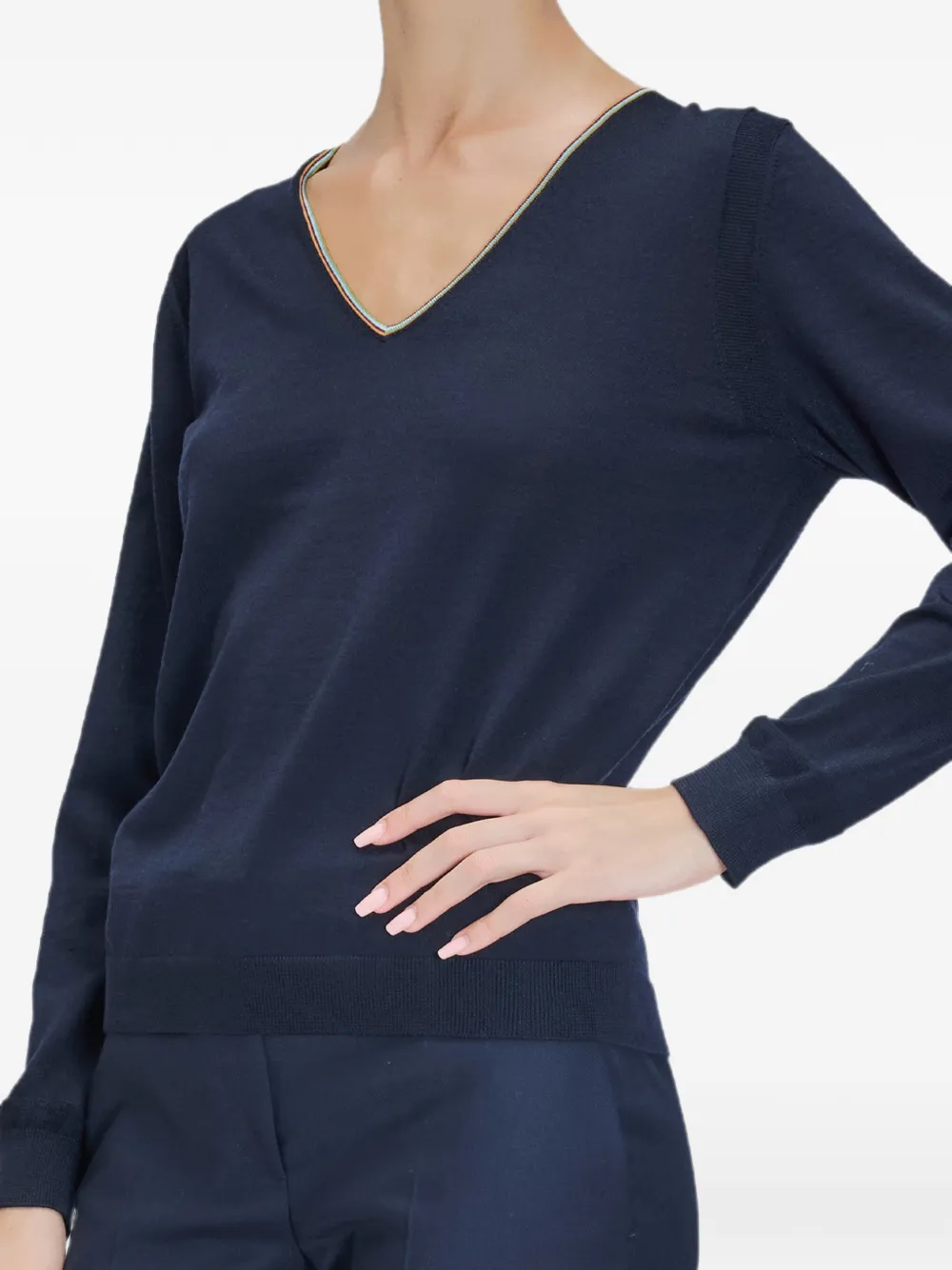 Paul Smith Signature Stripe V-neck Sweater in Blue, view 5