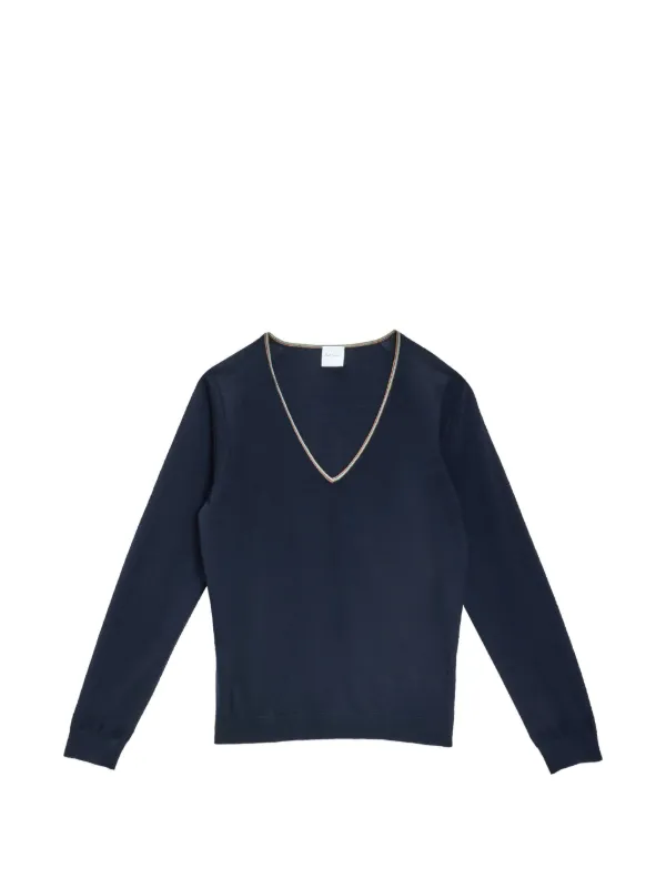 Paul Smith Signature Stripe V-neck Sweater in Blue