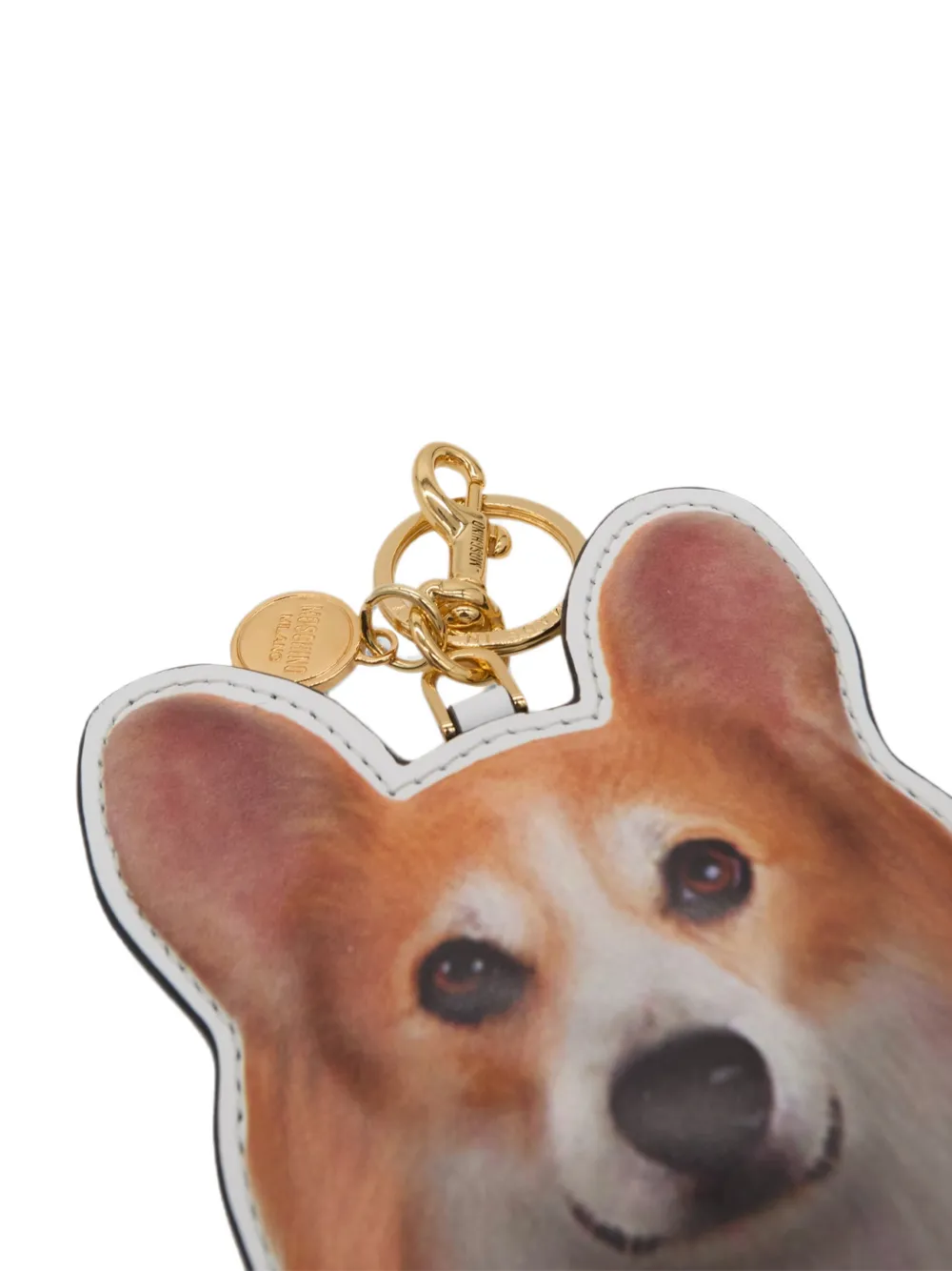 Moschino Kalfsleren sleutelhanger met corgi-print Beige