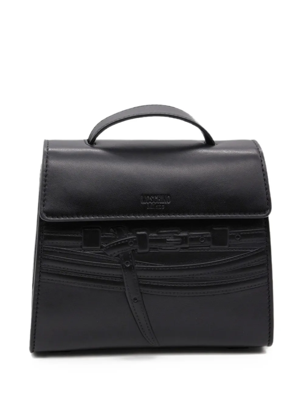 Moschino Tie Me kalfsleren mini-shopper met reliëf Zwart