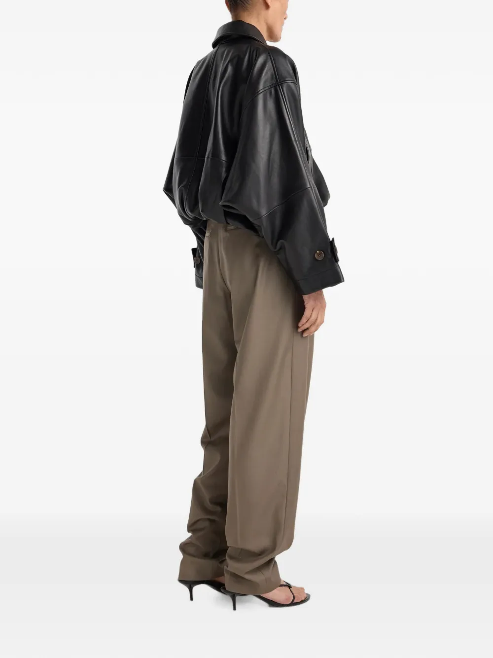 Rohe Cropped Leather Bomber Blouson Jacket With Dropped Shoulders In Black