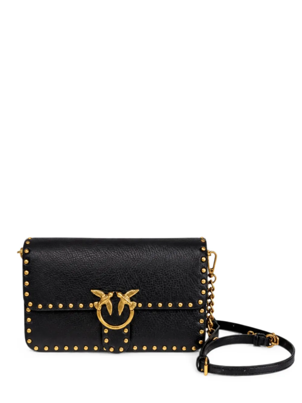 PINKO Love One studded leather crossbody bag - Nero