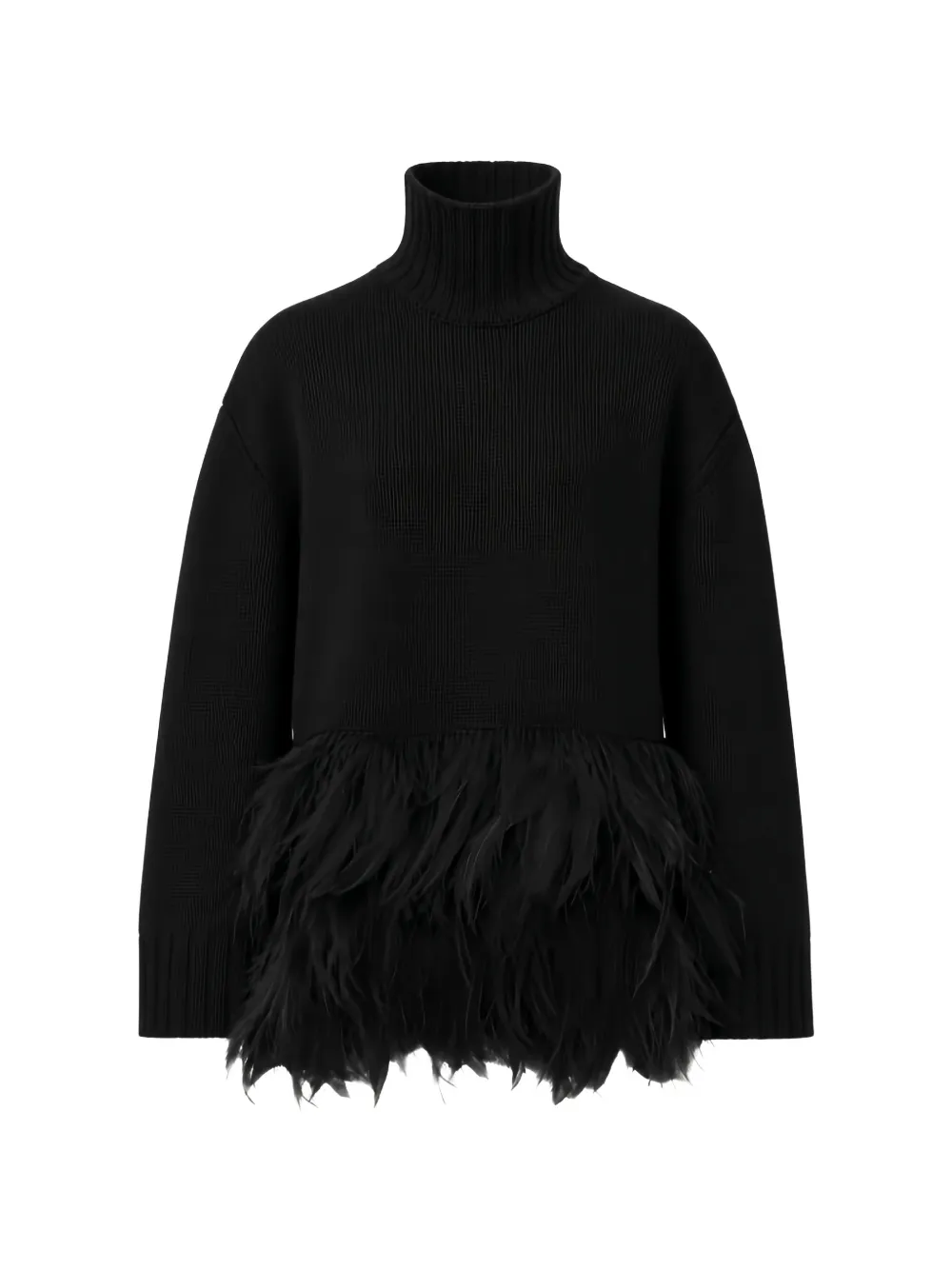 Fabiana Filippi Platinum feather-trim high-neck sweater Zwart