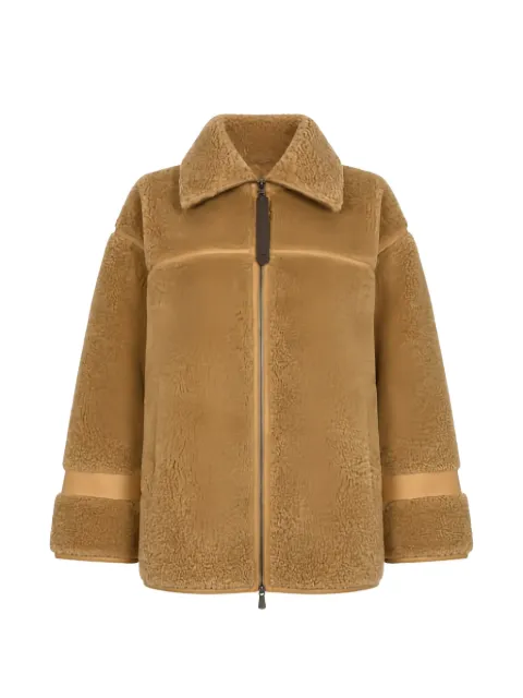 PINKO shearling-effect pea coat with high neck