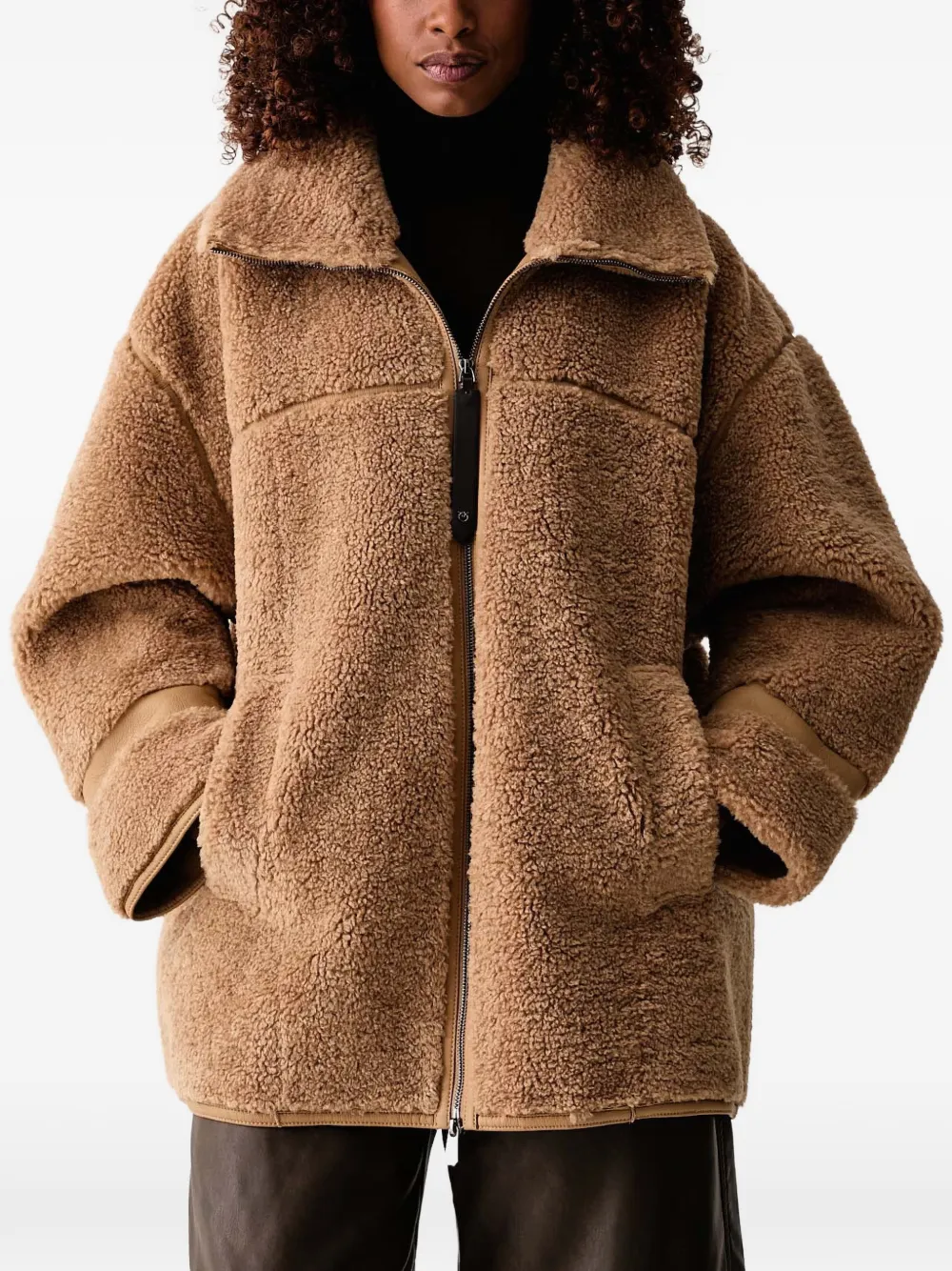 PINKO shearling-effect pea coat with high neck - Toni neutri
