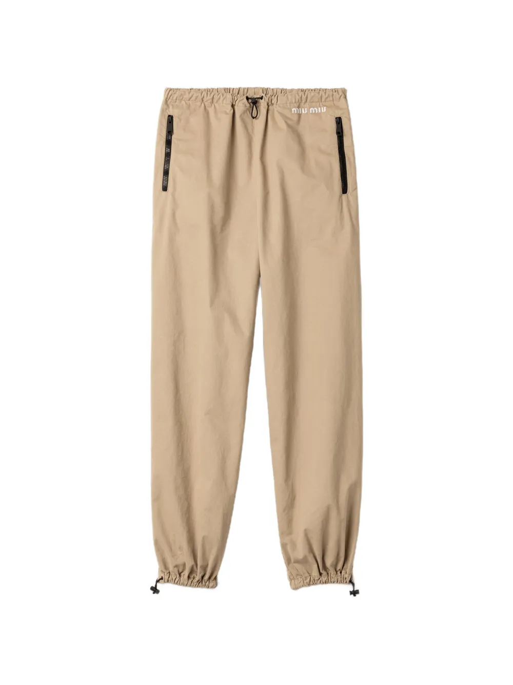 Miu Miu logo-embroidered drawstring trousers - Marrone