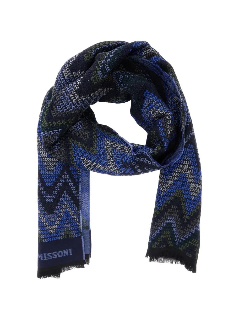 Missoni zigzag-knit fringed scarf Blauw