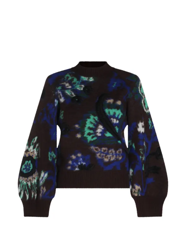 Sacai Embroidered Floral-intarsia Sweater in Brown