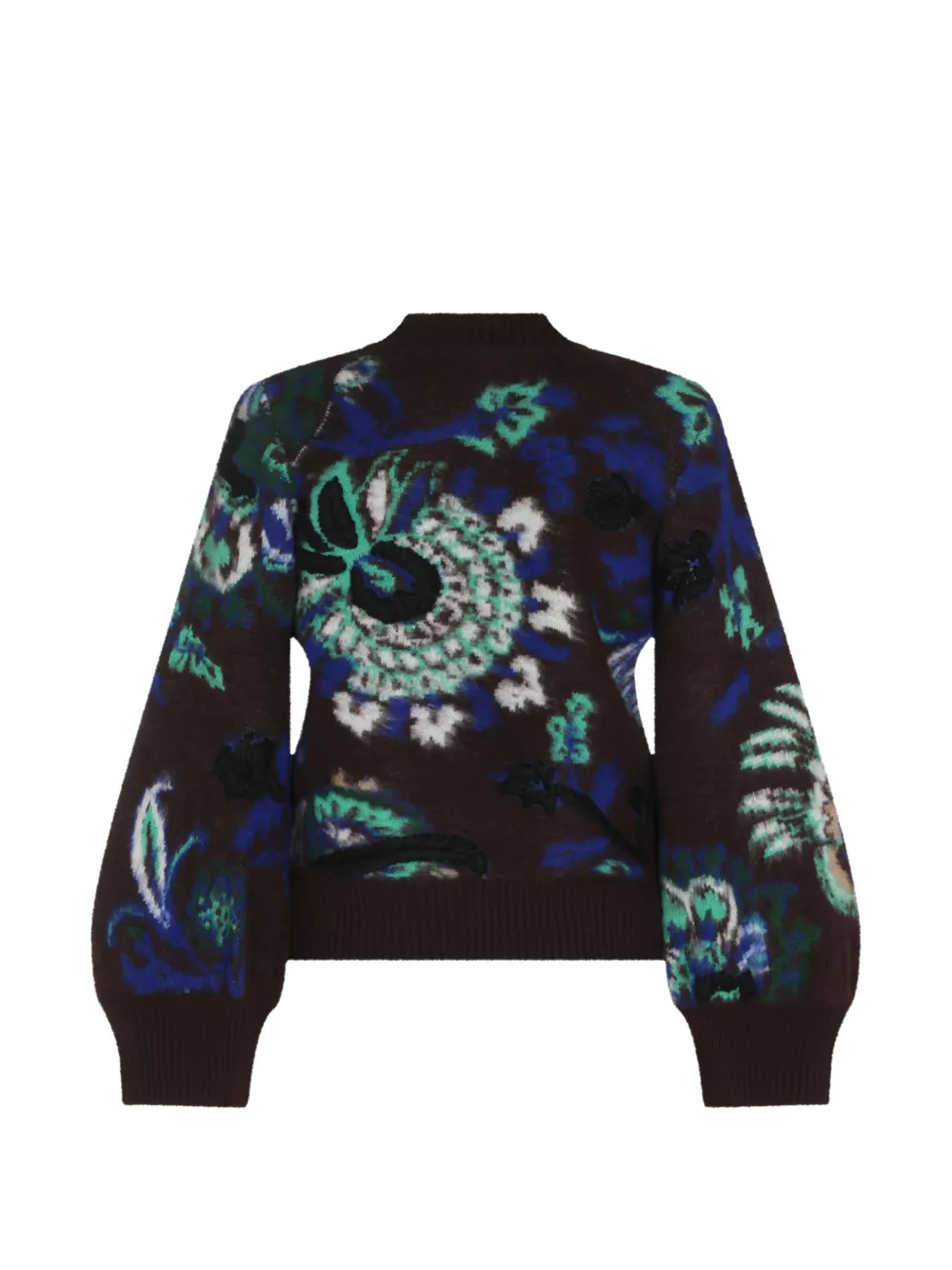 sacai Embroidered Floral-intarsia Sweater in Brown, view 2