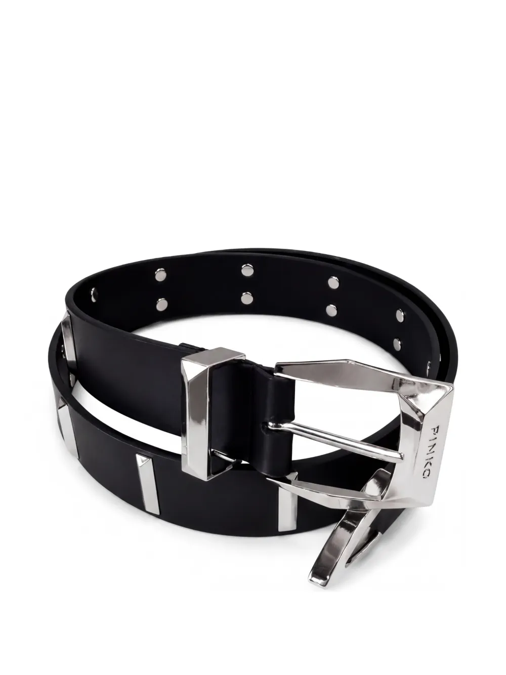 PINKO leather belt with rectangular studs, 3 cm - Nero