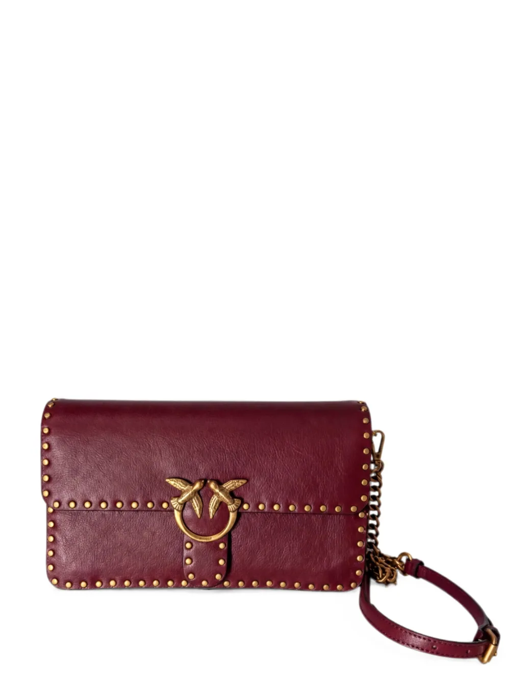 PINKO Love One studded leather crossbody bag - Rot