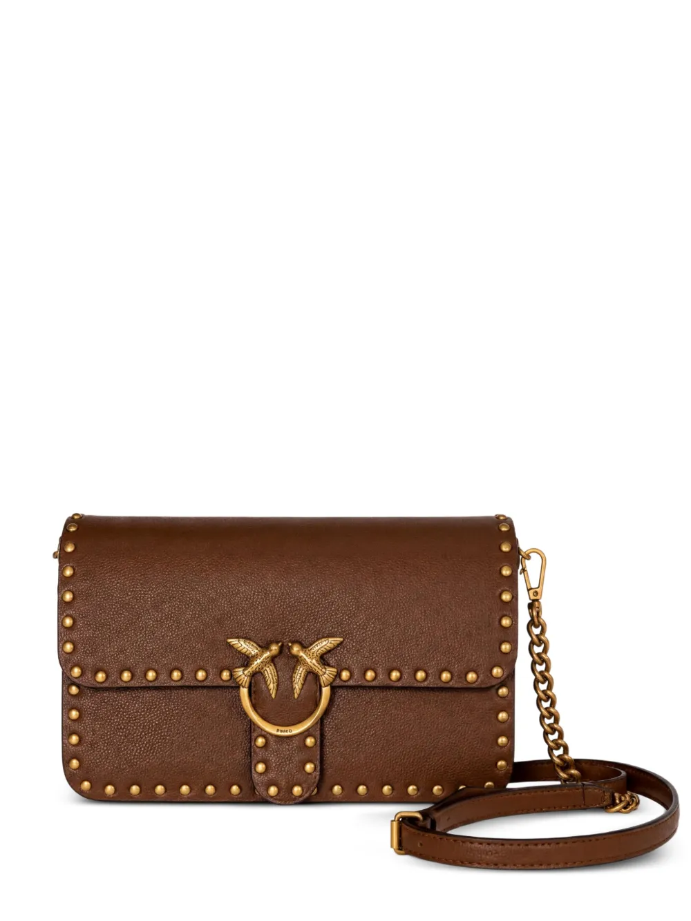 PINKO Love One studded crossbody bag - Marrone