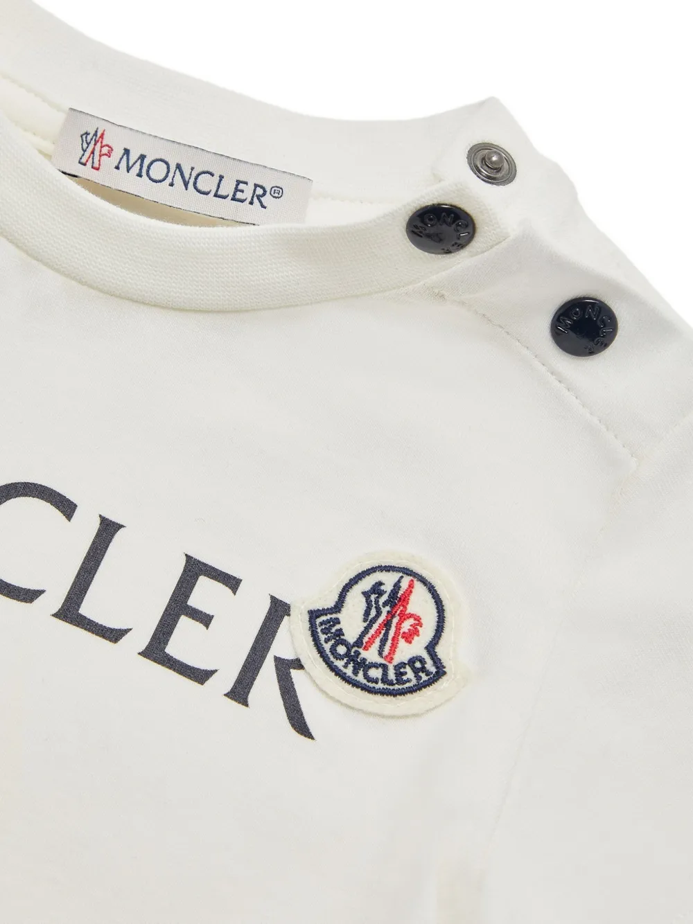 Moncler Enfant T-shirt met logoprint en knoop op de schouders Wit