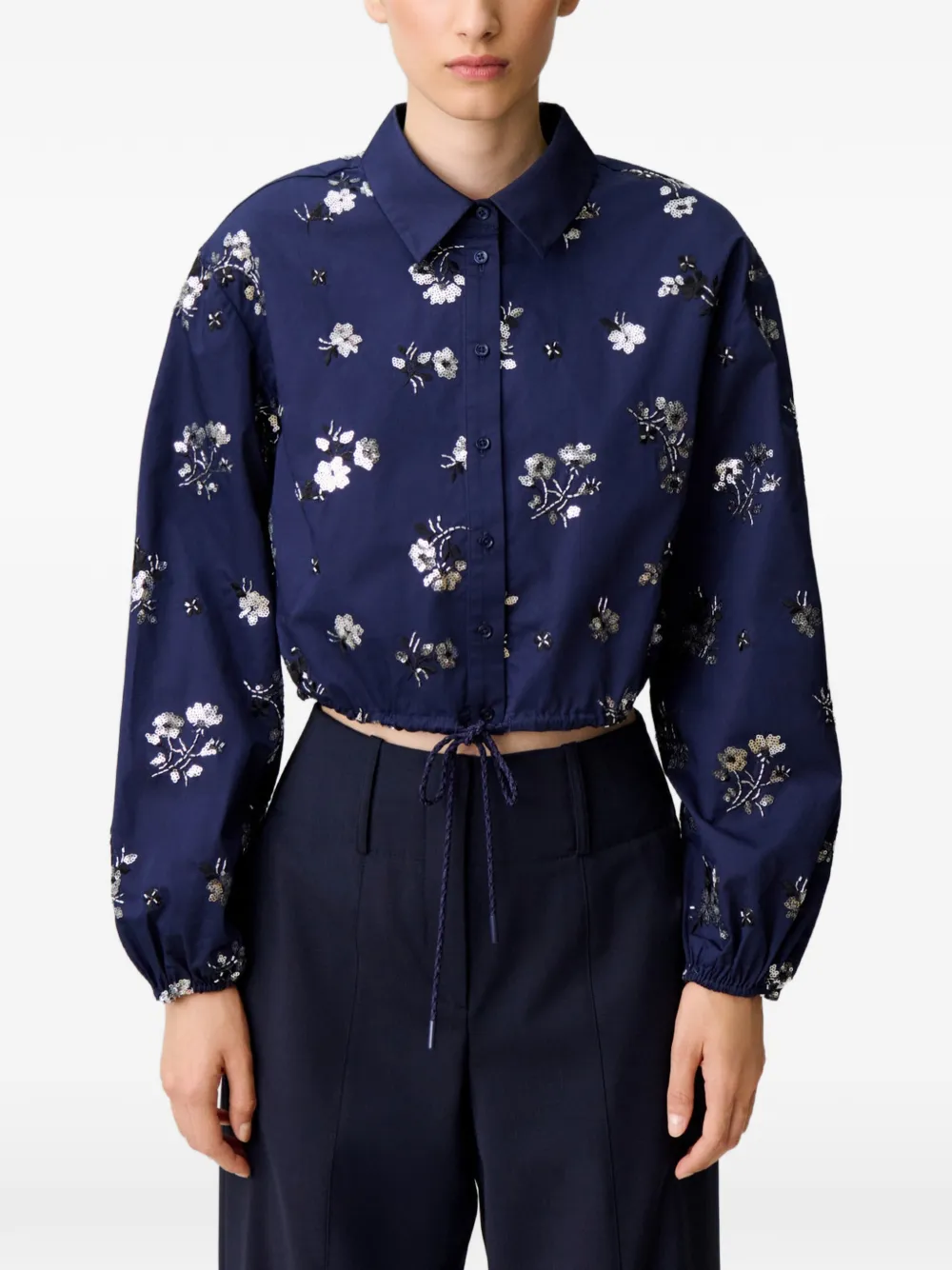 Claudie Pierlot Blouse met geborduurde bloemen en pailletten Blauw