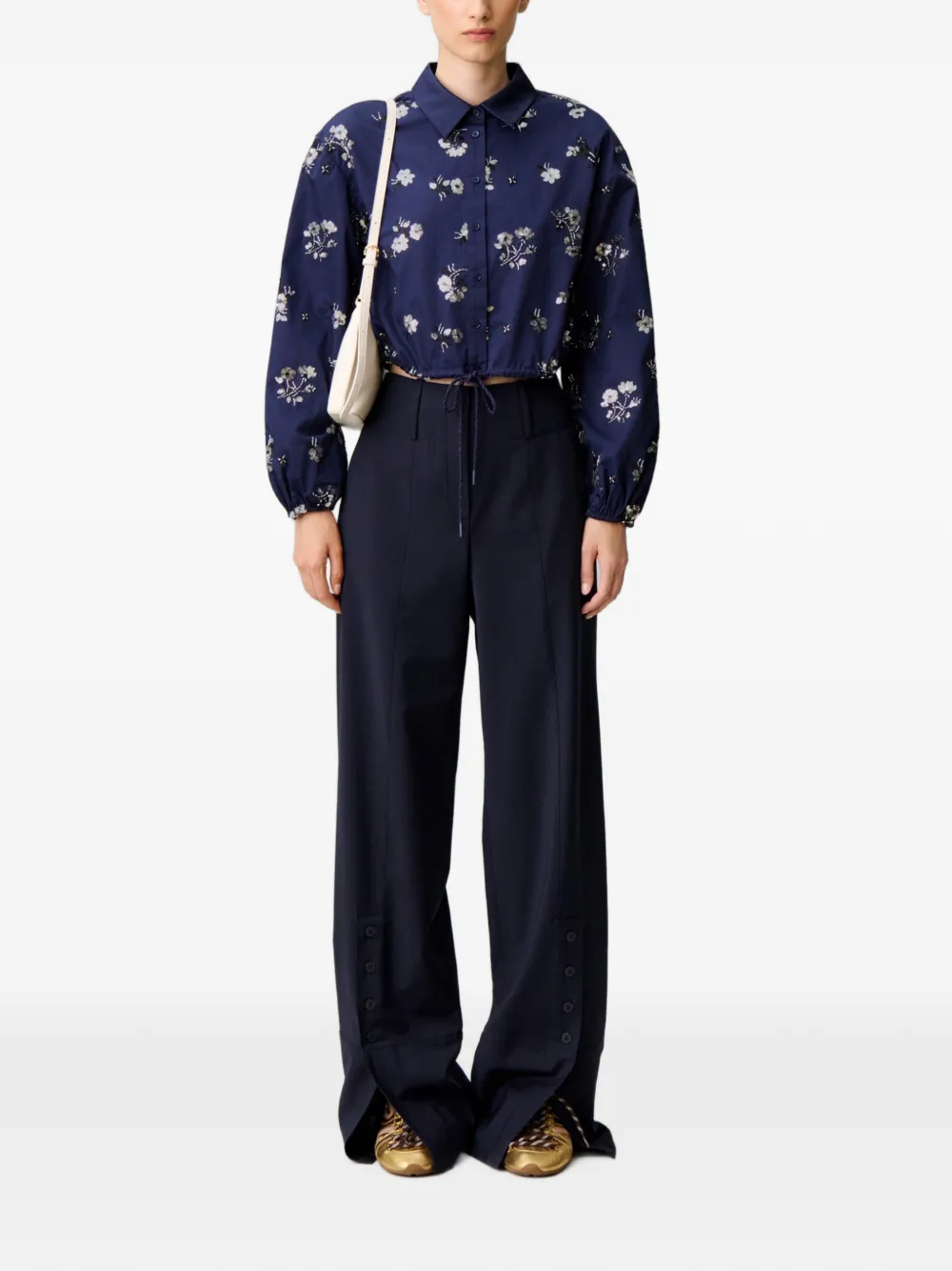 Claudie Pierlot Blouse met geborduurde bloemen en pailletten Blauw