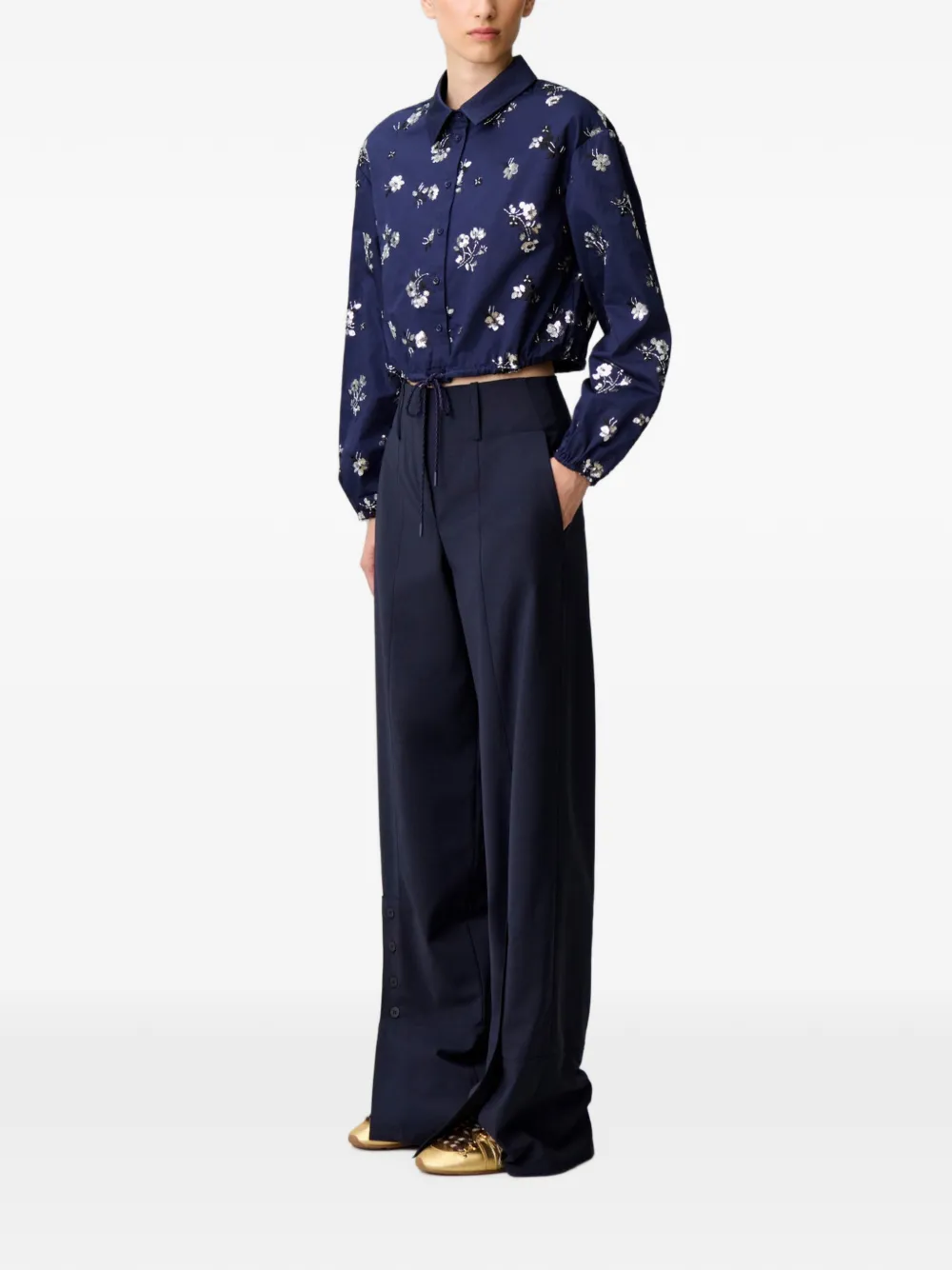 Claudie Pierlot Blouse met geborduurde bloemen en pailletten Blauw