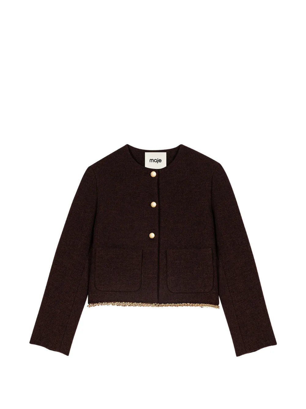 Maje chain-trim collarless cropped jacket Bruin