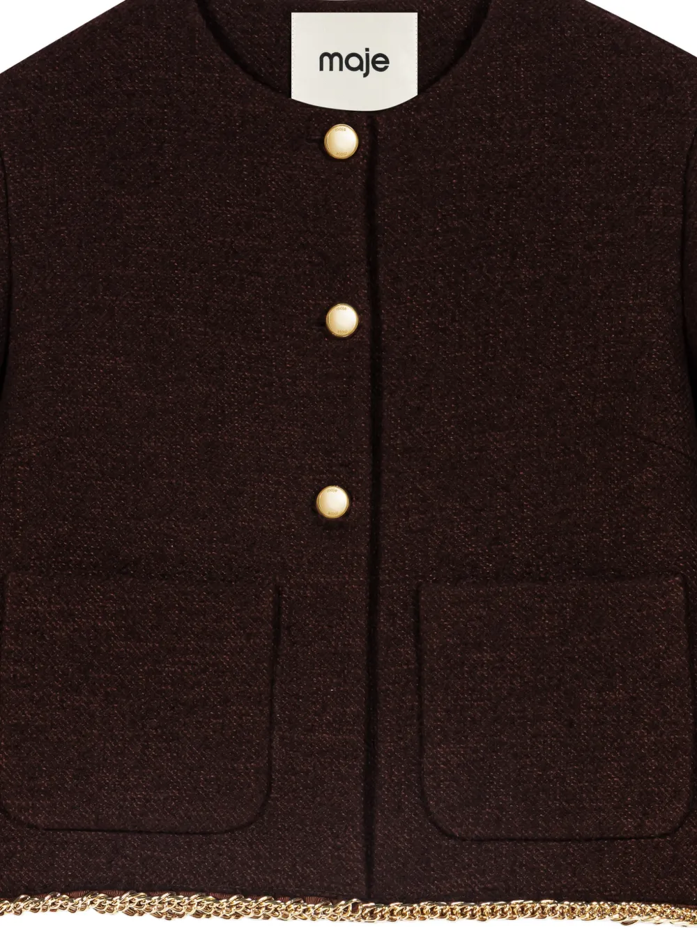 Maje chain-trim collarless cropped jacket Bruin
