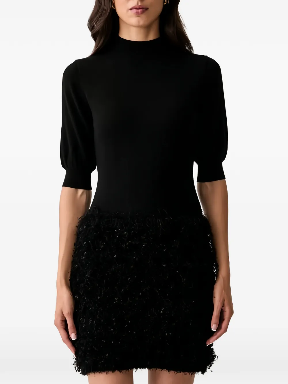 TWINSET fringed puff-sleeve mini dress - Nero
