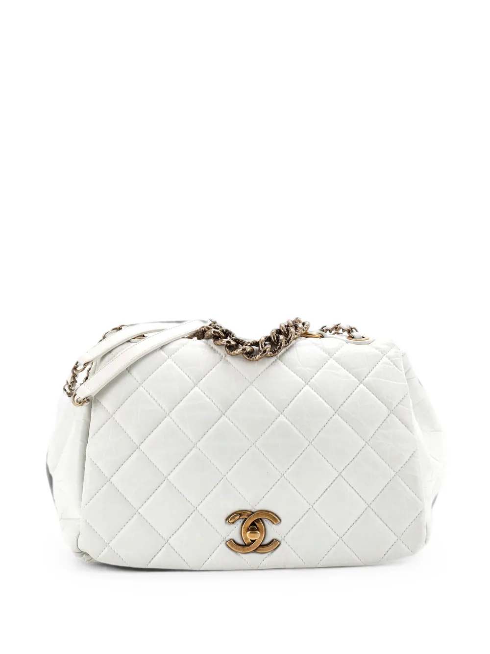 CHANEL Pre-Owned Pondichery Flap Bag Quilted Aged Calfskin Large shoulder bag - White