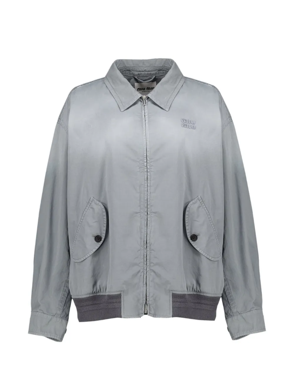 Miu Miu logo-embroidered cotton jacket - Grigio