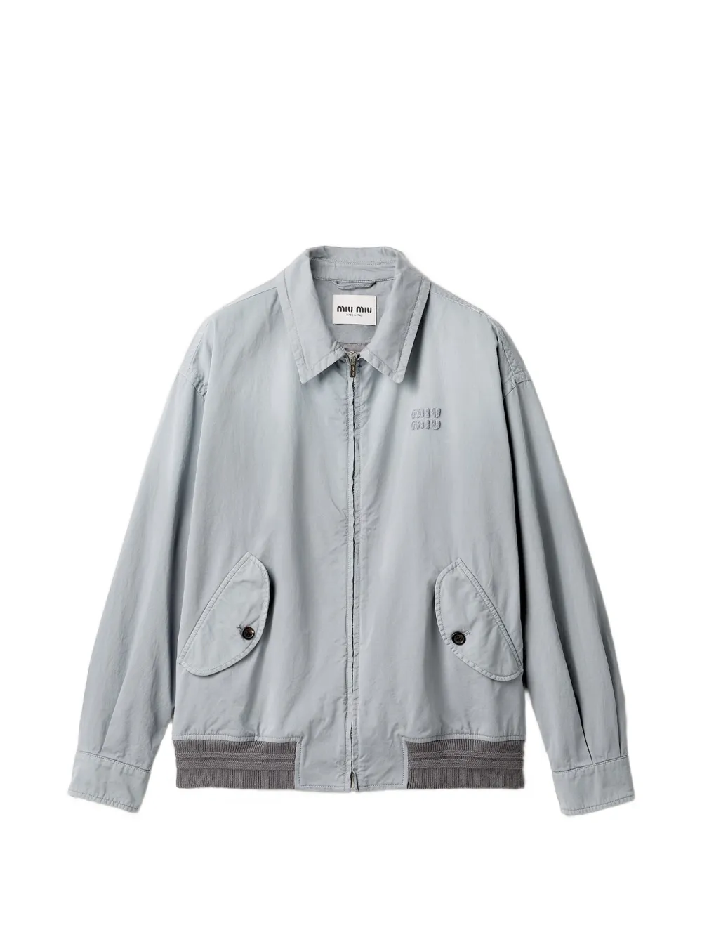 Miu Miu logo-embroidered cotton jacket - Grigio