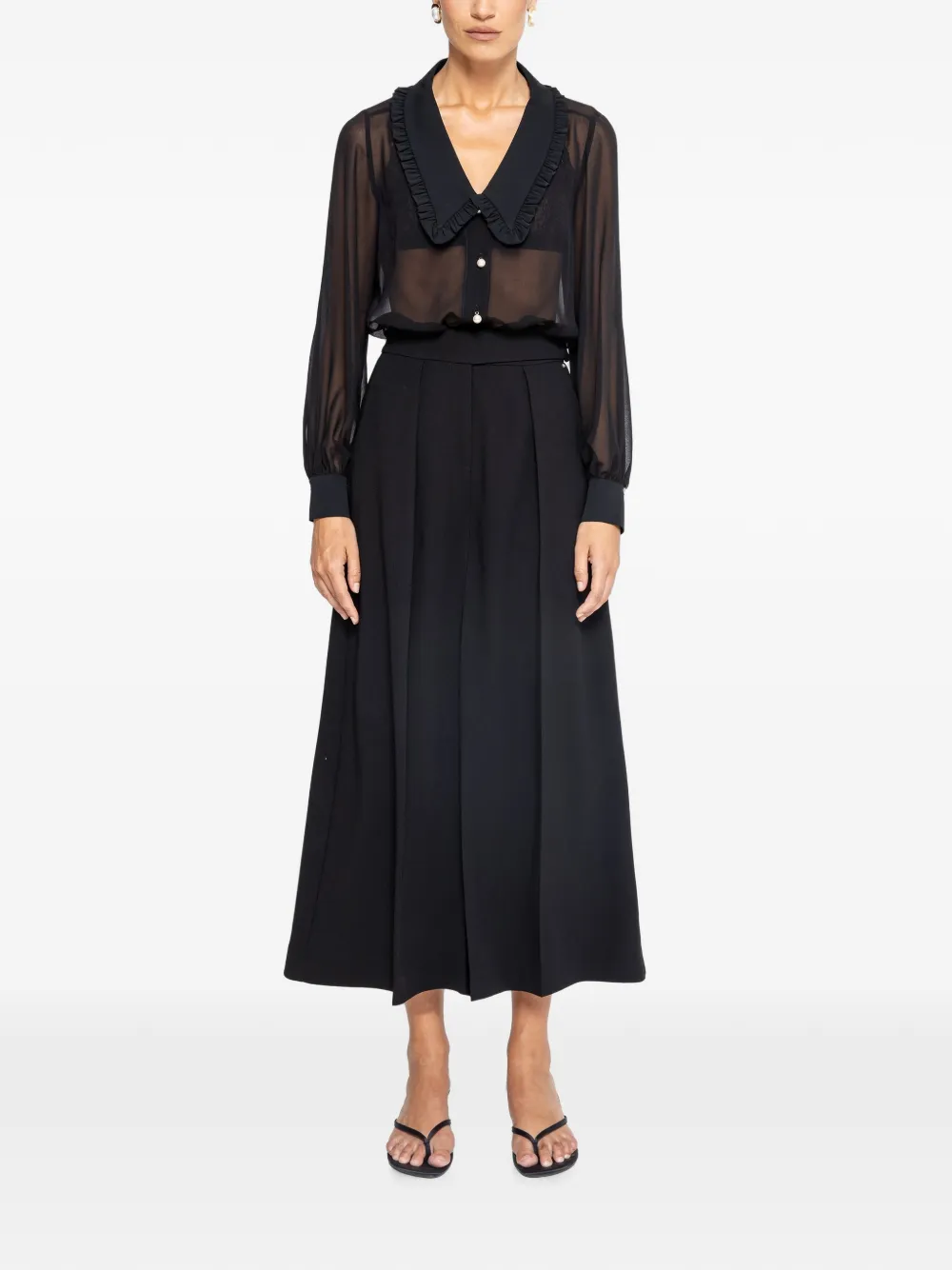 NISSA Chiffonhemd mit Perlendetail - Schwarz