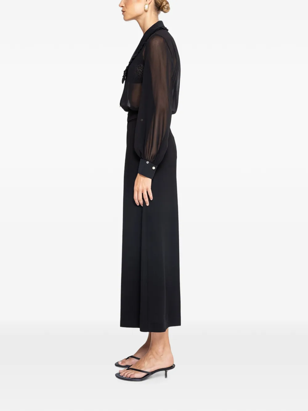 NISSA Chiffon blouse met pareldetail Zwart