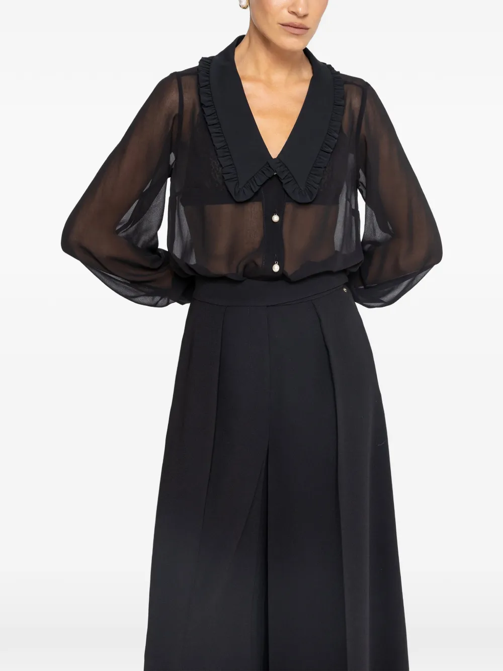 NISSA Chiffon blouse met pareldetail Zwart