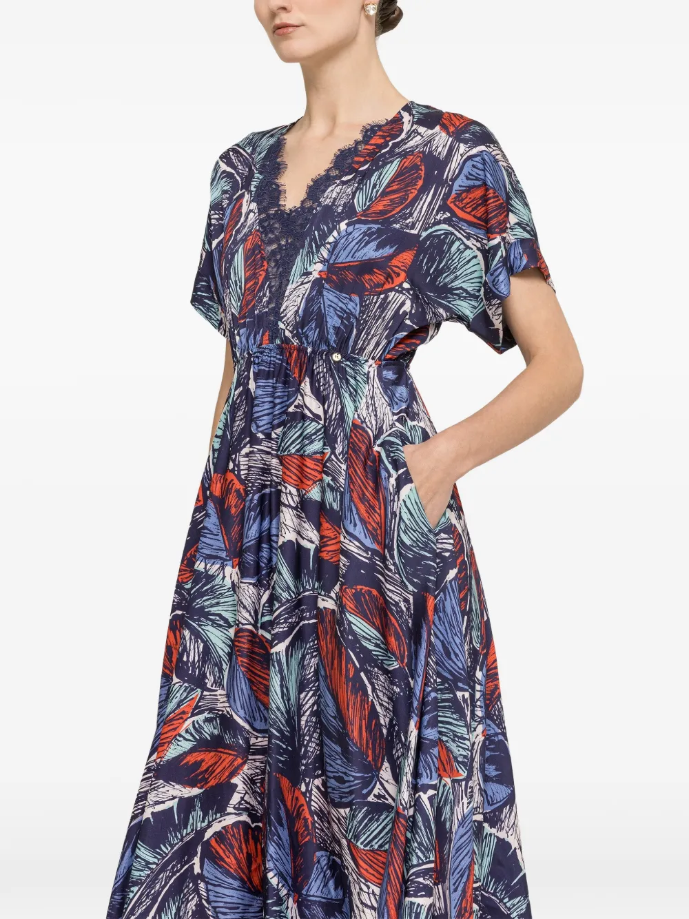 NISSA Viscose midi-jurk met kanten detail Blauw