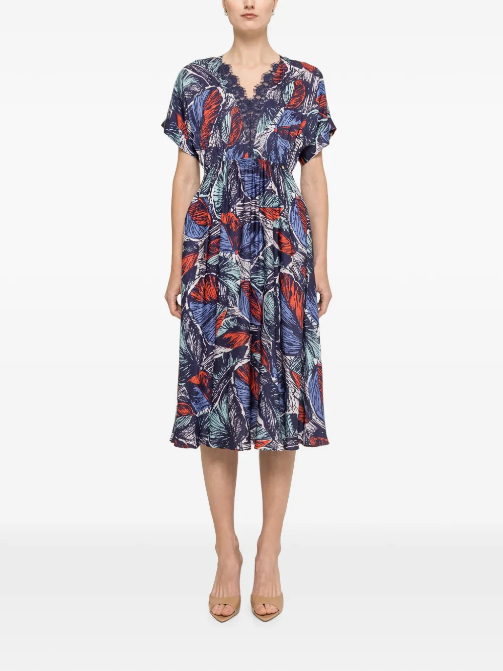 NISSA lace-detail viscose midi dress - Blu