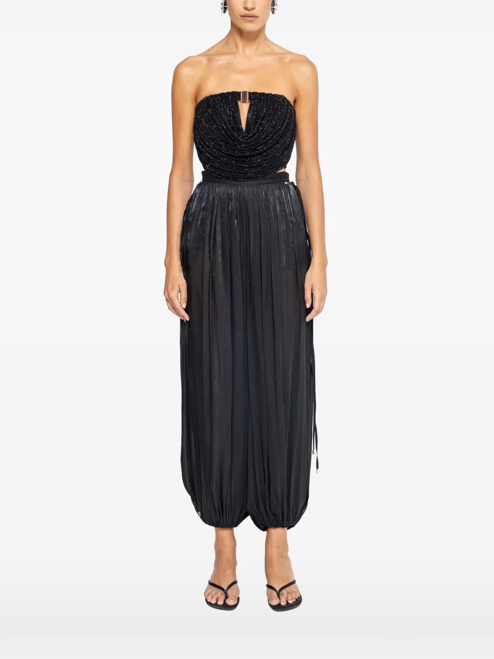 NISSA crystal-embellished tulle crop top - Nero