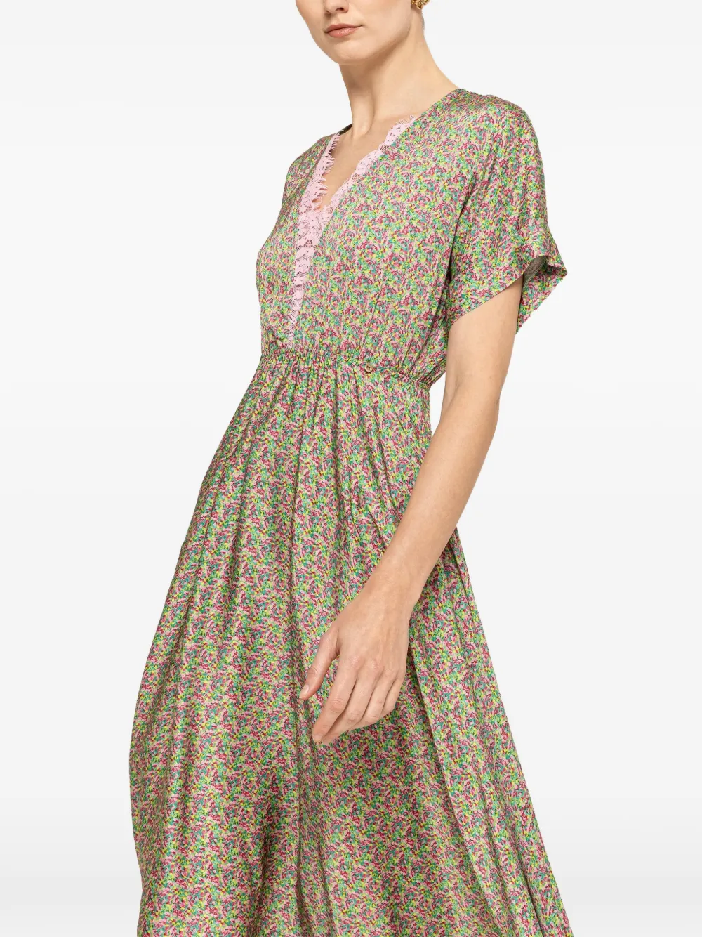 NISSA Viscose midi-jurk met kanten detail Groen