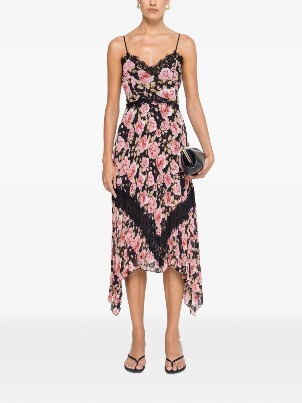 NISSA pleated floral midi dress - Black