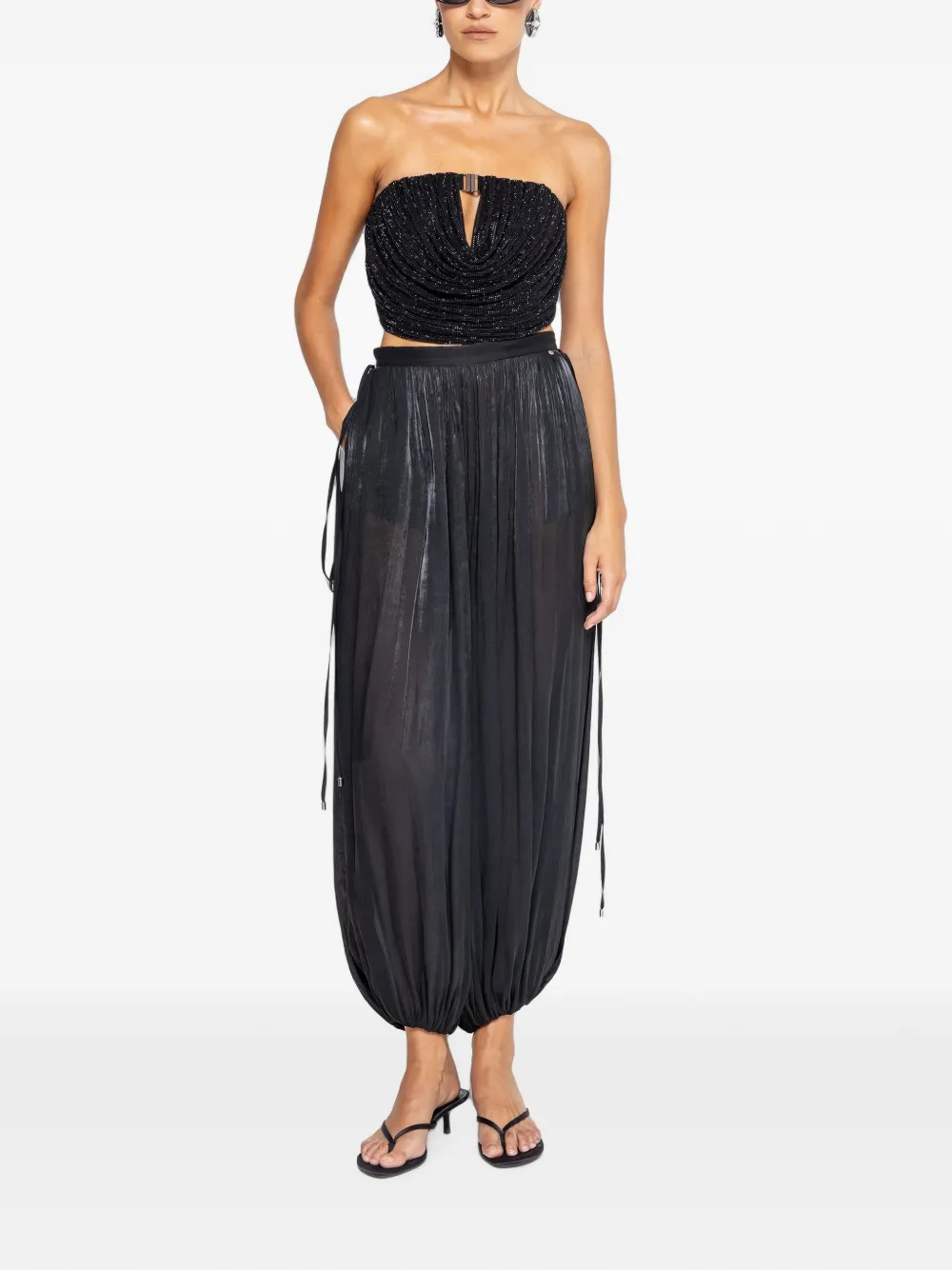 NISSA High-waist chiffon broek Zwart