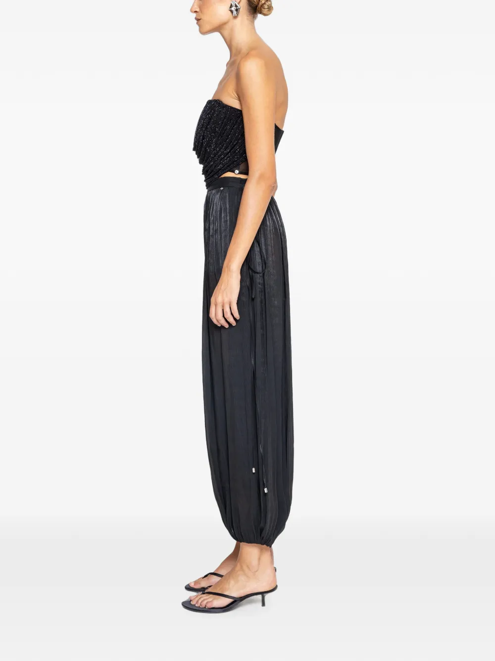 NISSA High-waist chiffon broek Zwart
