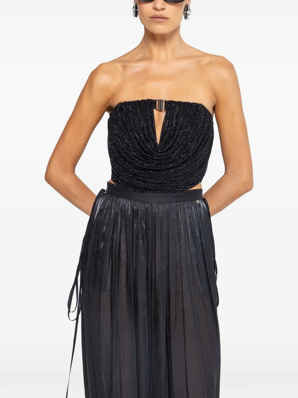NISSA High-waist chiffon broek Zwart