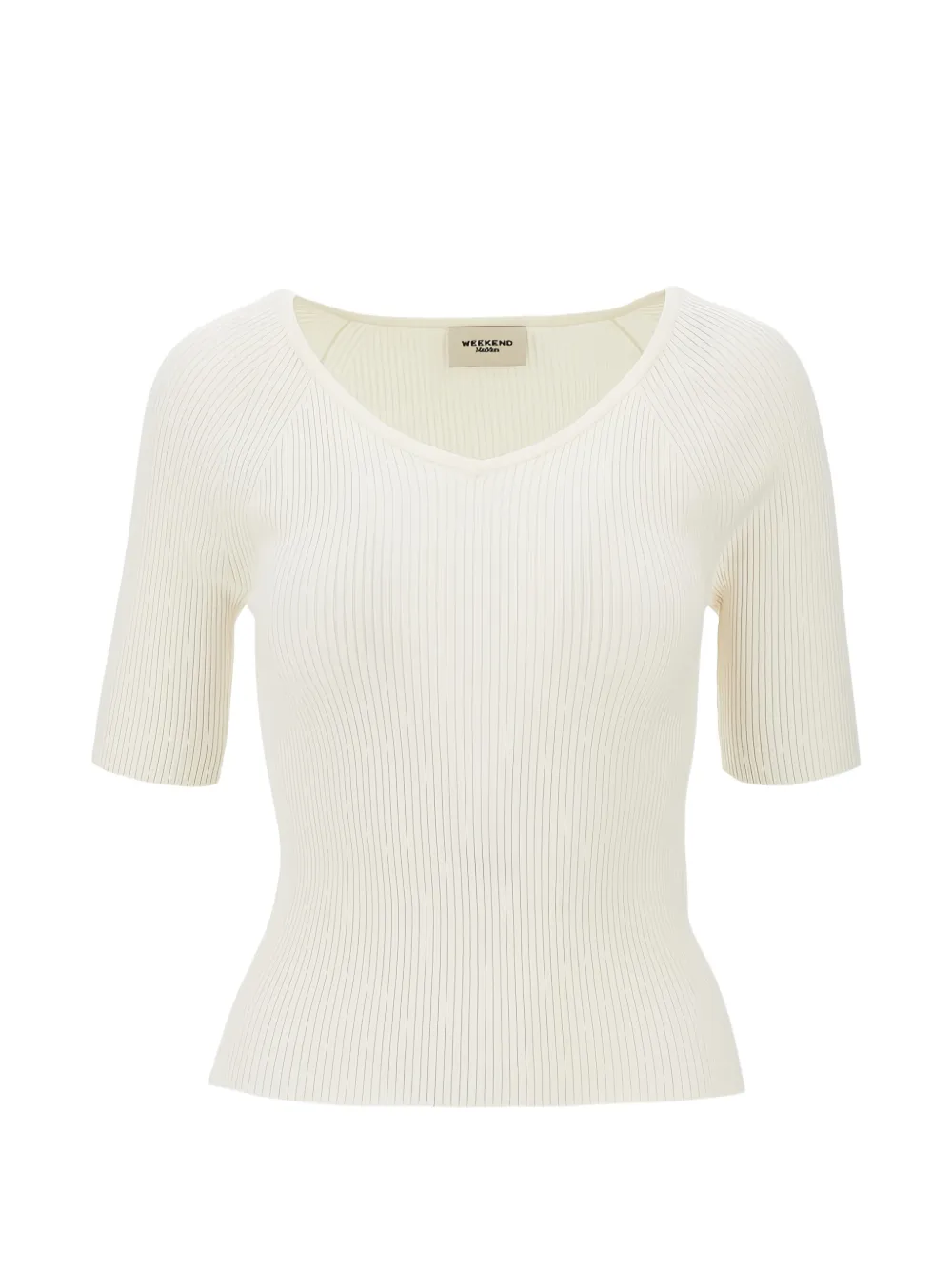 Weekend Max Mara Ribbed-knit Short-sleeve Sweater In Neutrals